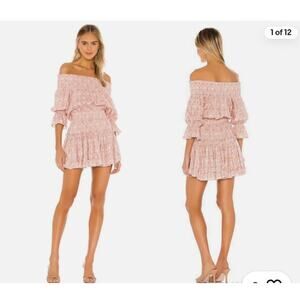 EUC MISA Los Angeles Darla Dress Washed Tile Mini Ruffle Tiered Pink Sz: S
